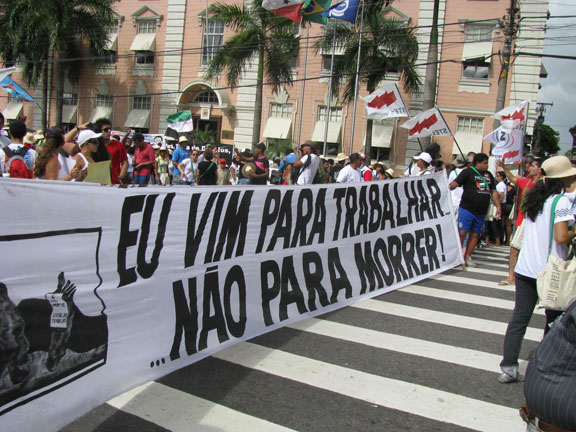 "I come to work, not to die!" says the banner, at left end is the following cartoon.