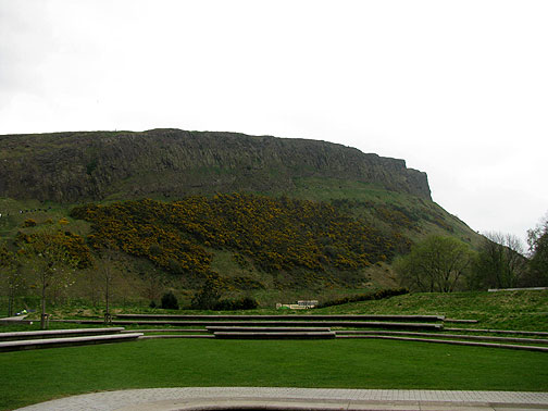 Arthur's Seat, a quite tall upthrusting rock formation with a long path skirting below the top.