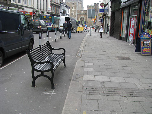 Seems like a new bike lane on St. Mary's but they put benches and bollards in it! go figure....