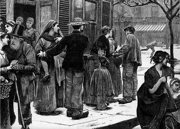 Paris Commune, 1871: citizens wait for shooting to stop.