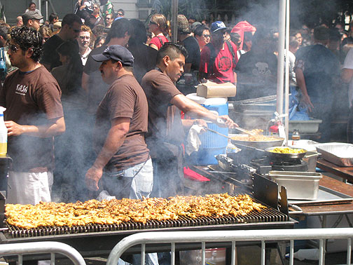 Some Indian chicken cooking... the booths filled the middle of the street, so you could walk behind the "kitchens" along the western sidewalk and get a great show!