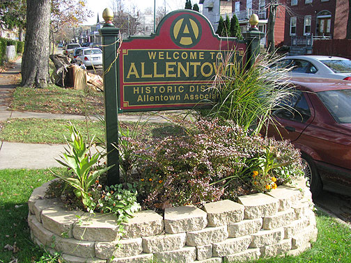 Allentown District sign, with its surprising invitation to anarchists to be residents!