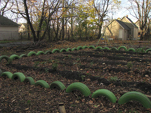 These green tires are growing in a garden near a place called Buffalo Reuse, sort of like SF's Building Resources.