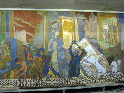 More scenes of victorious social democracy, this in mosaic in big hall.