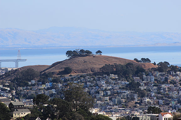 Here's a foreshortened view of Bernal Heights with Coyote Hills in the back right, 40 miles southeast.