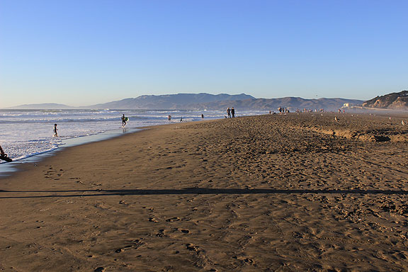 Ocean Beach with the view north towards Cliff House and Marin County... huge beach at low tide...