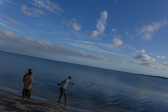 Casting a net into the Bay of Pigs, where all motorized water vehicles are banned!