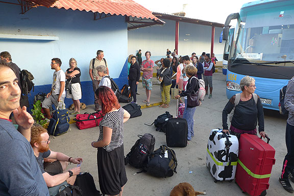 Tourists overwhelm the bus system, here in Triniad, Cuba.