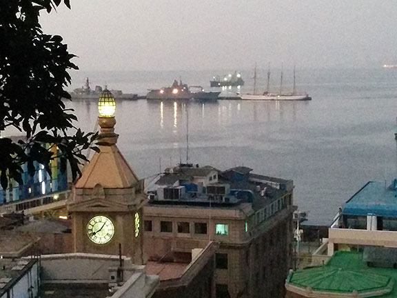 It was a bit jarring to come up on the Esmeralda docked at the Navy base that dominates the port of Valparaiso.