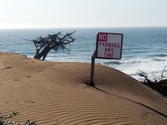 Time for a managed retreat from the Pacific coast! No parking any time!